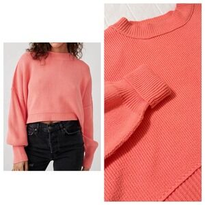 Free People Easy Street Crop Pull Over  Sweater Woman's SMALL Guava Juice
